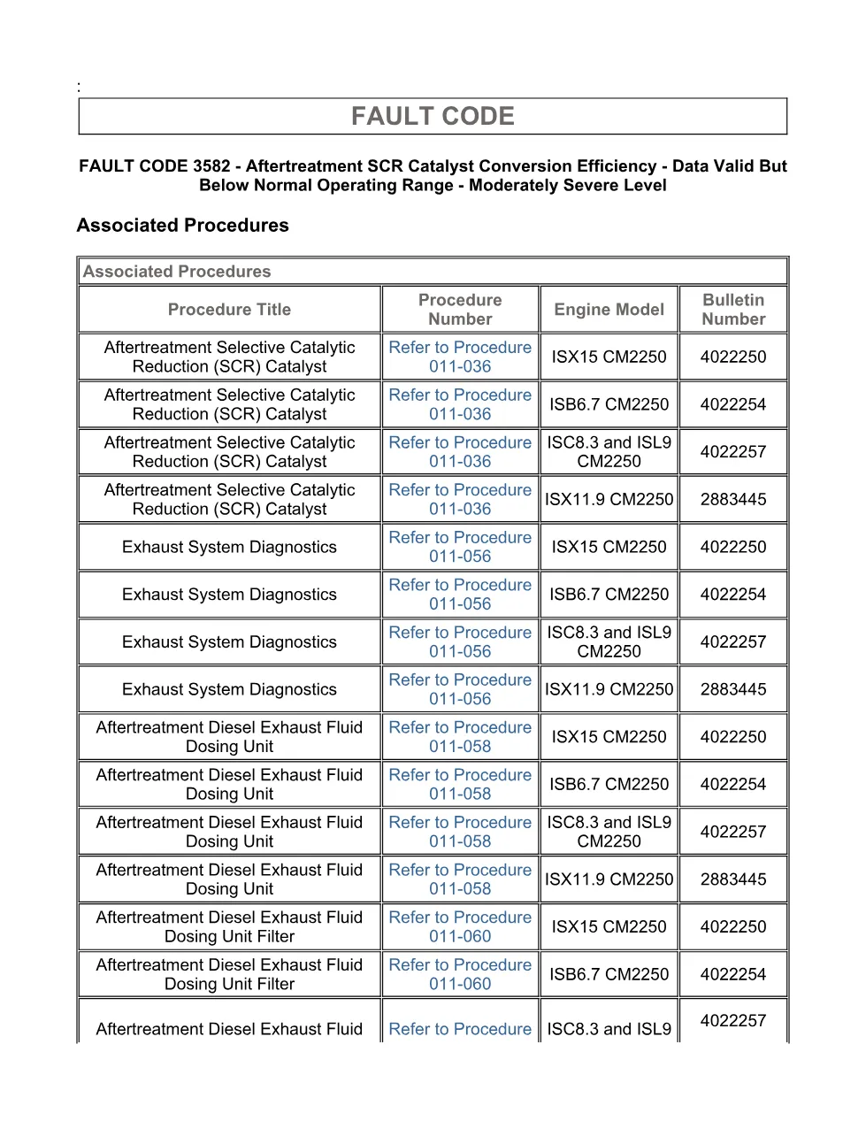 Cummins fault code 3582 – SCR catalyst conversion efficiency, - page 3 is available after signing in