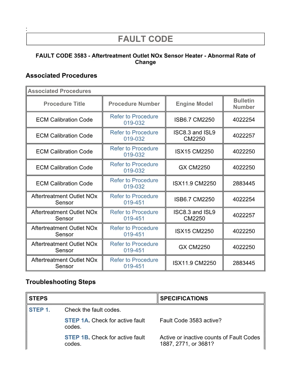 Cummins fault code 3583 – outlet NOx sensor heater, ISX11.9 – PDF - page 3 is available after signing in