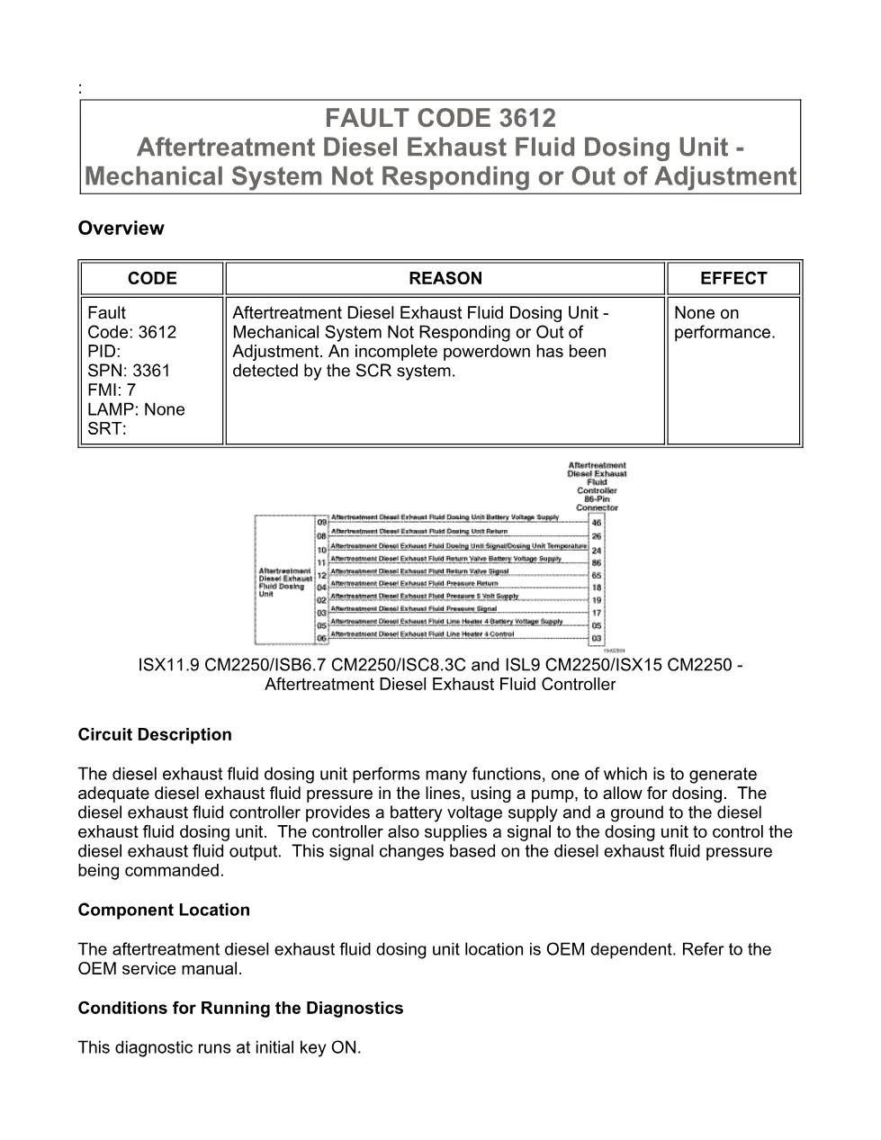 Cummins fault code 3612 – DEF dosing unit purge, ISX11.9 CM2250 - preview page 1 of 6