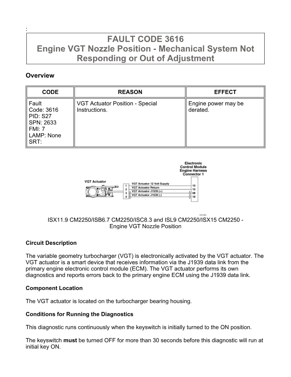 Cummins fault code 3616 – VGT nozzle position, ISX11.9 CM2250 - preview page 1 of 6