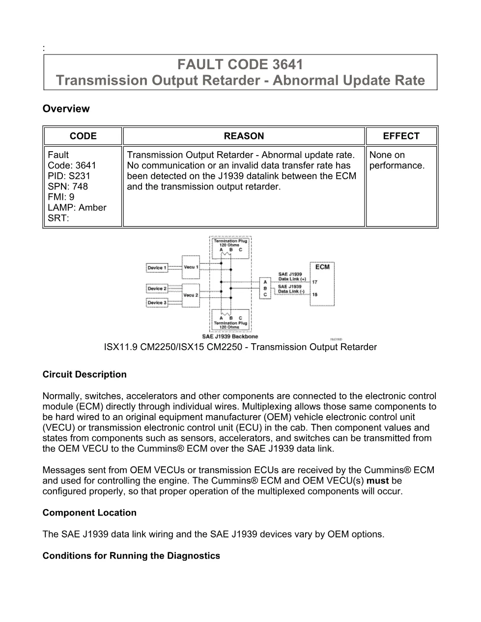 Cummins fault code 3641 – transmission output retarder, ISX11.9 - preview page 1 of 6