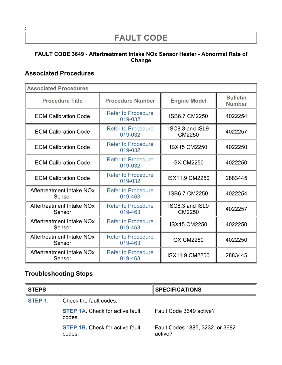 Cummins fault code 3649 – intake NOx sensor heater, ISX11.9 – PDF - page 3 is available after signing in