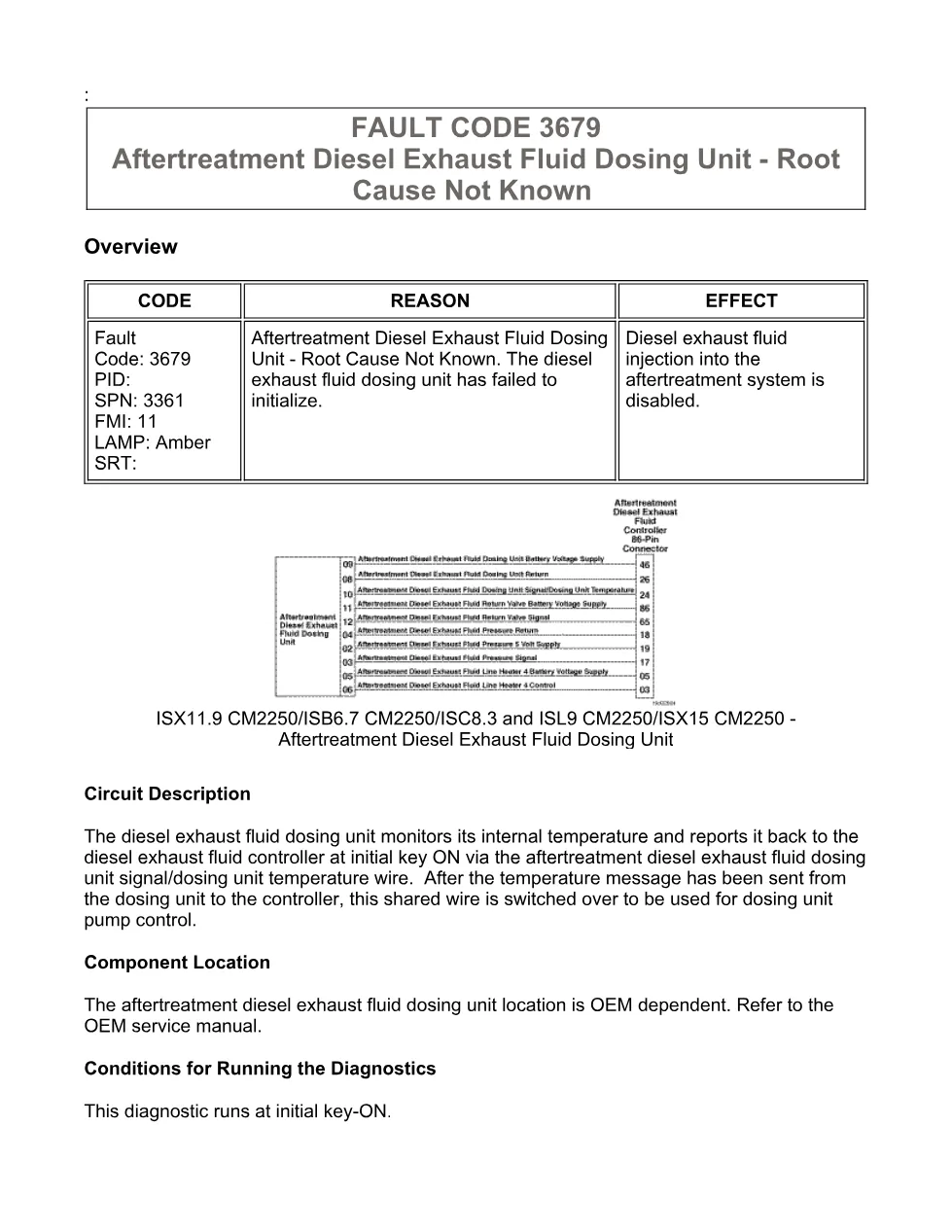 Cummins fault code 3679 – DEF dosing unit, ISX11.9 CM2250 (SPN - preview page 1 of 6