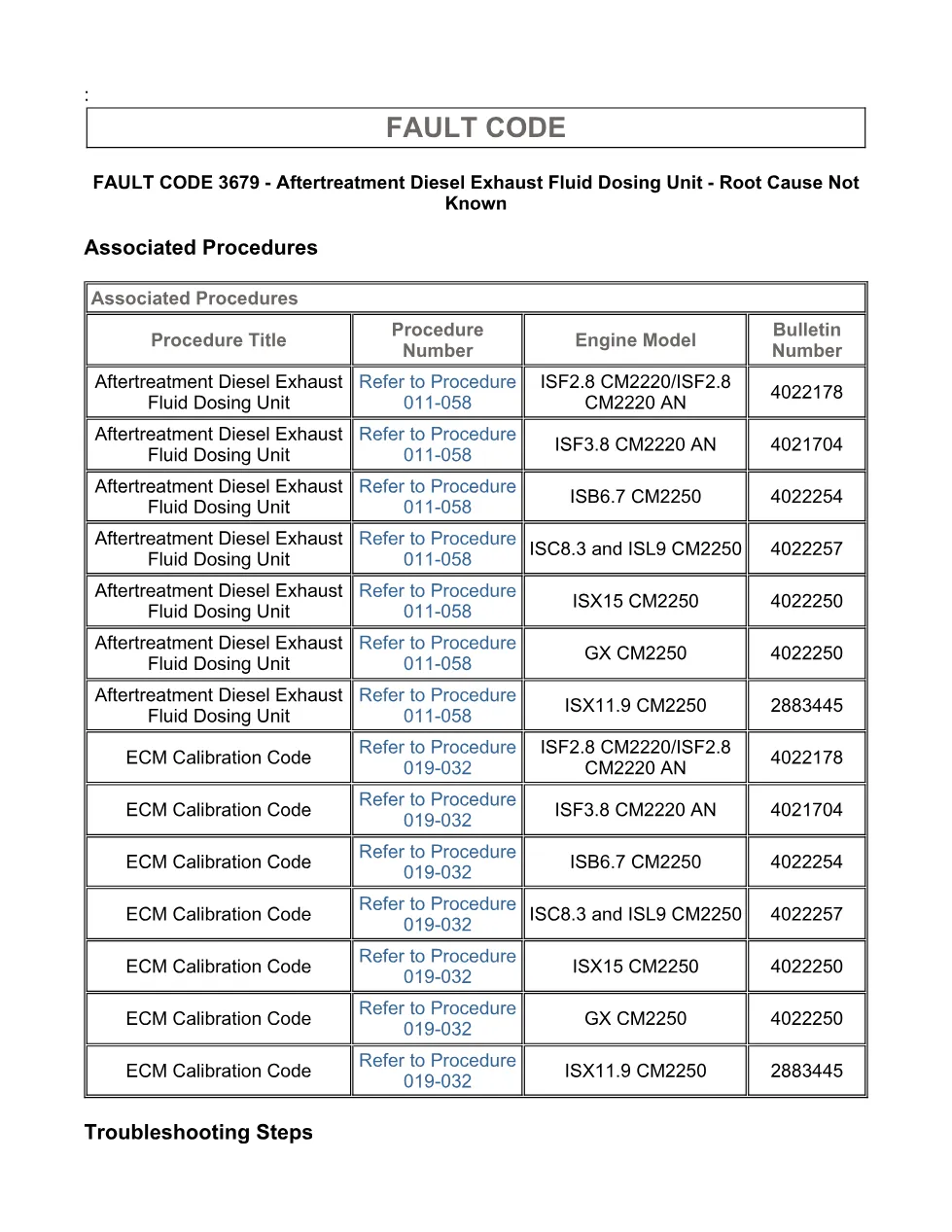 Cummins fault code 3679 – DEF dosing unit, ISX11.9 CM2250 (SPN - page 3 is available after signing in