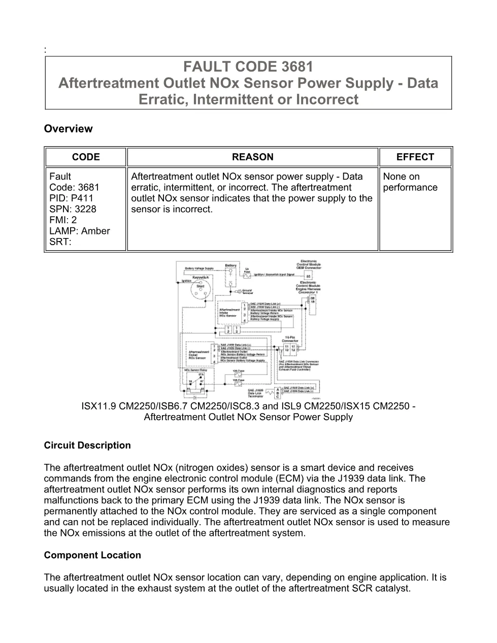 Cummins fault code 3681 – outlet NOx sensor power supply, ISX11.9 - preview page 1 of 6