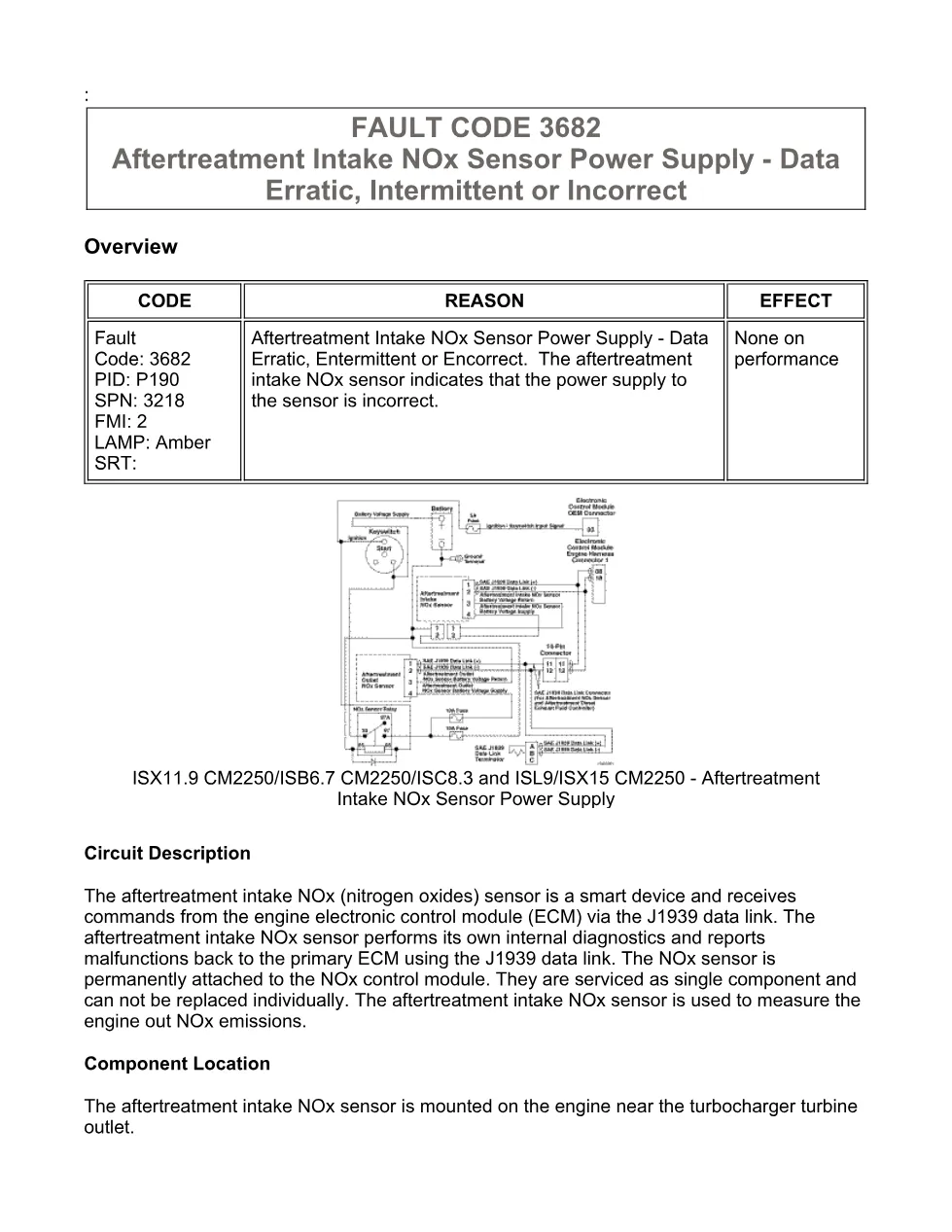 Cummins fault code 3682 – intake NOx sensor power supply, ISX11.9 - preview page 1 of 6