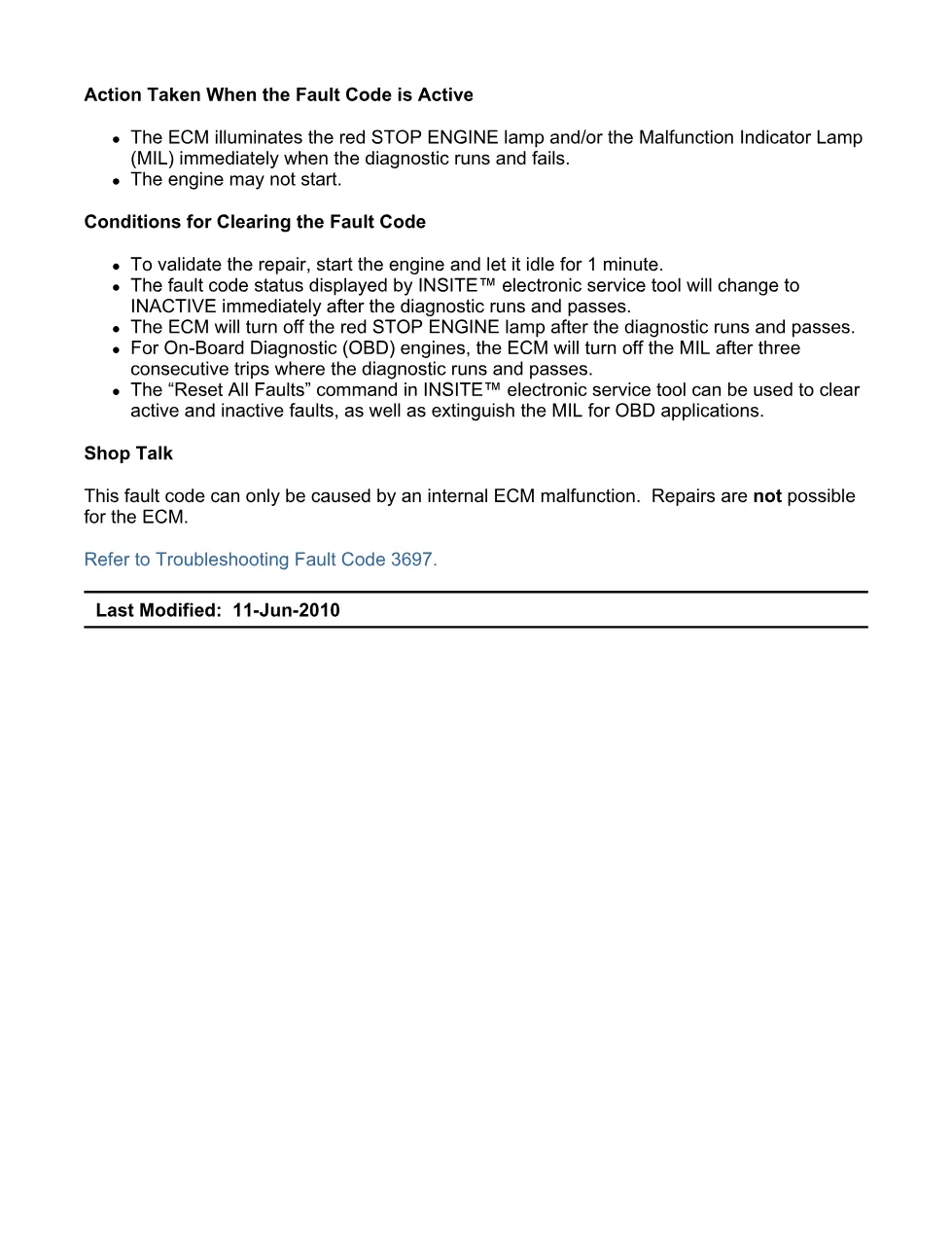 Cummins fault code 3697 – ECM calibration memory, ISX11.9 CM2250 - preview page 2 of 6