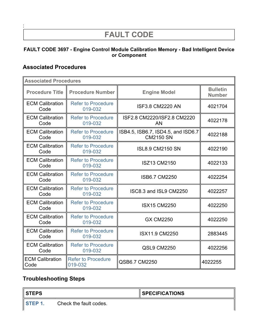 Cummins fault code 3697 – ECM calibration memory, ISX11.9 CM2250 - page 3 is available after signing in