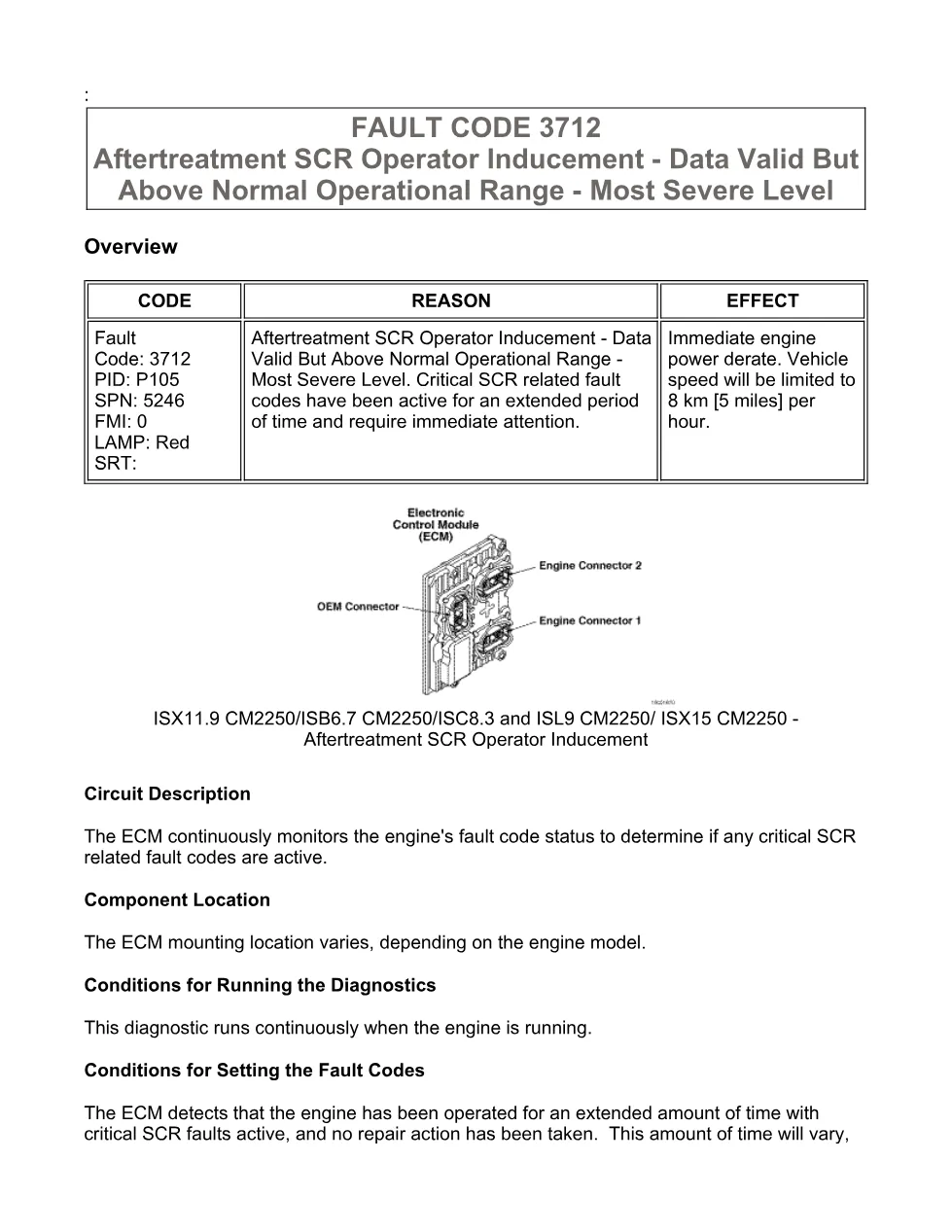 Cummins fault code 3712 – SCR operator inducement, ISX11.9 CM2250 - preview page 1 of 6