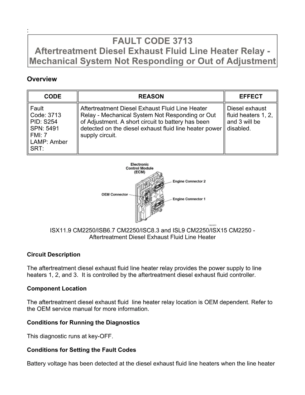 Cummins fault code 3713 – DEF line heater relay, ISX11.9 CM2250 - preview page 1 of 6