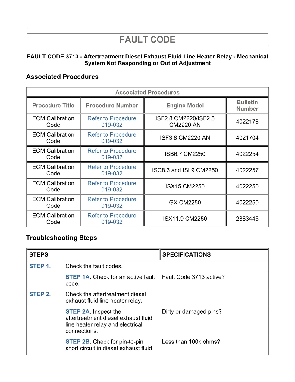 Cummins fault code 3713 – DEF line heater relay, ISX11.9 CM2250 - page 3 is available after signing in