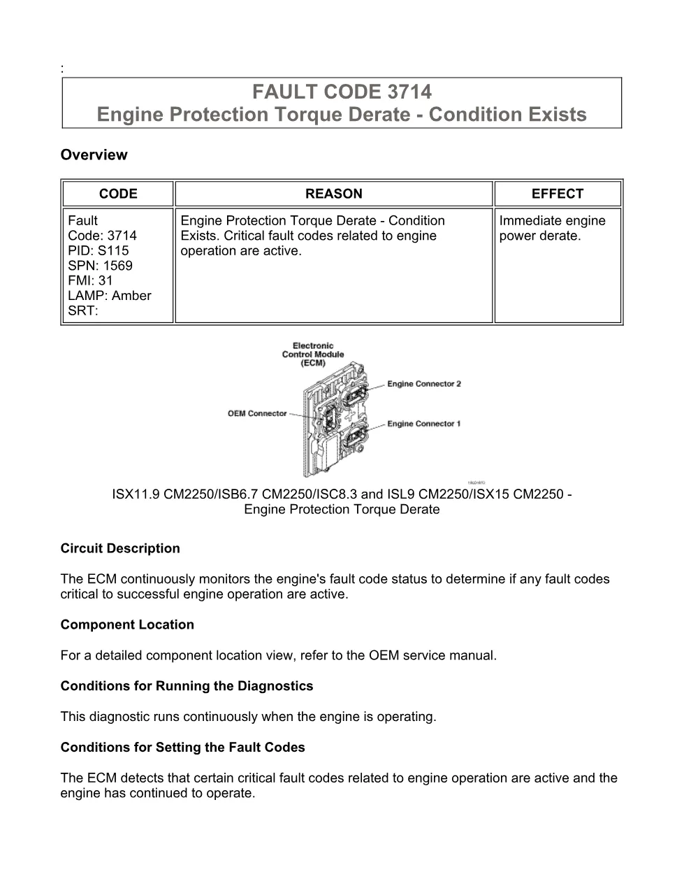 Cummins fault code 3714 – engine protection torque derate, – PDF - preview page 1 of 6