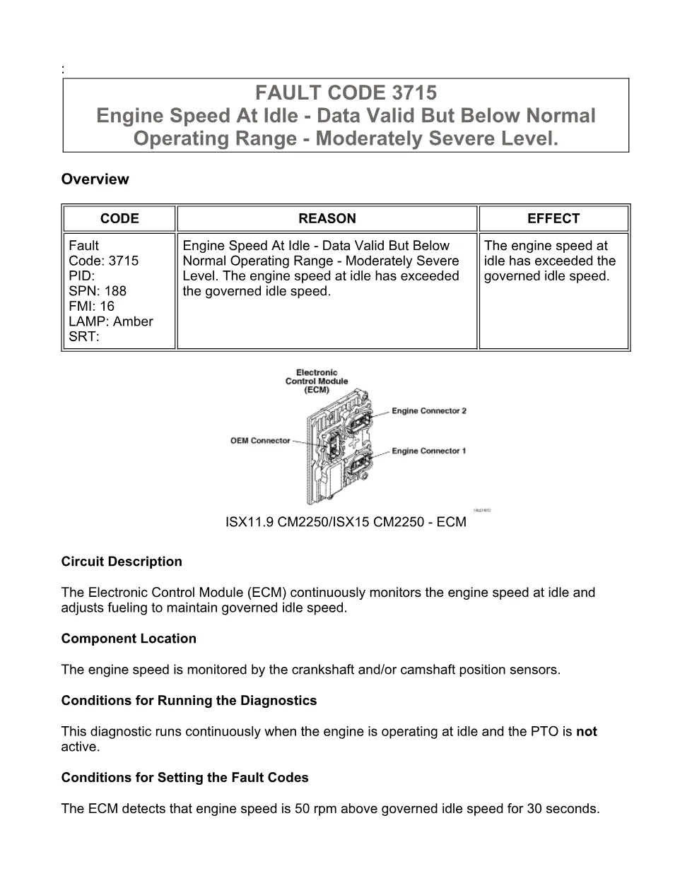Cummins fault code 3715 – engine speed at idle, ISX11.9 CM2250 - preview page 1 of 6
