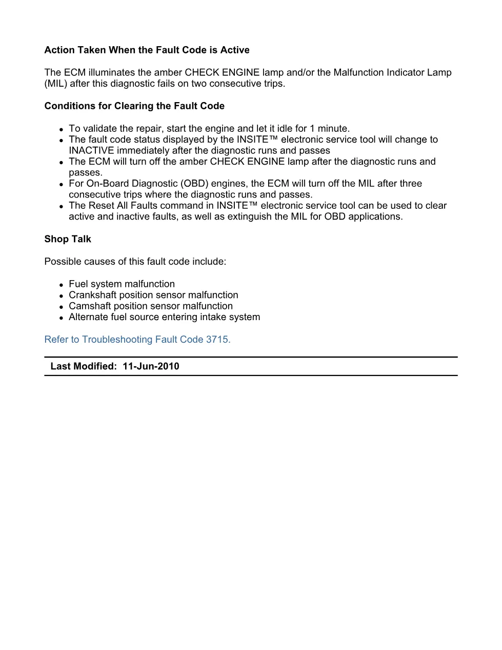 Cummins fault code 3715 – engine speed at idle, ISX11.9 CM2250 - preview page 2 of 6