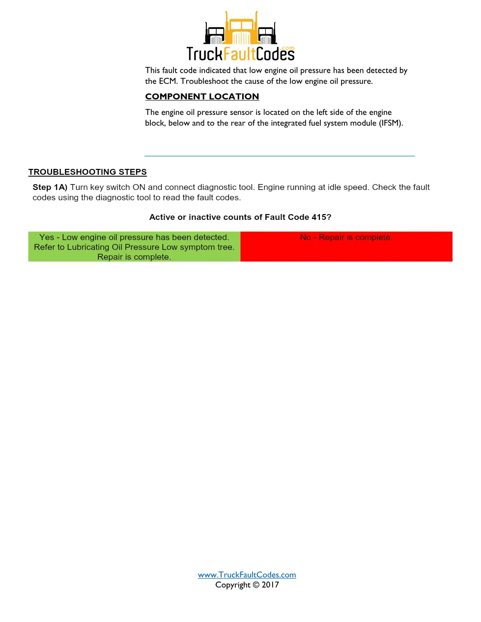 Cummins Fault Code 415 — ISM CM871 Engine Oil Rifle Pressure - page 2 is available after signing in