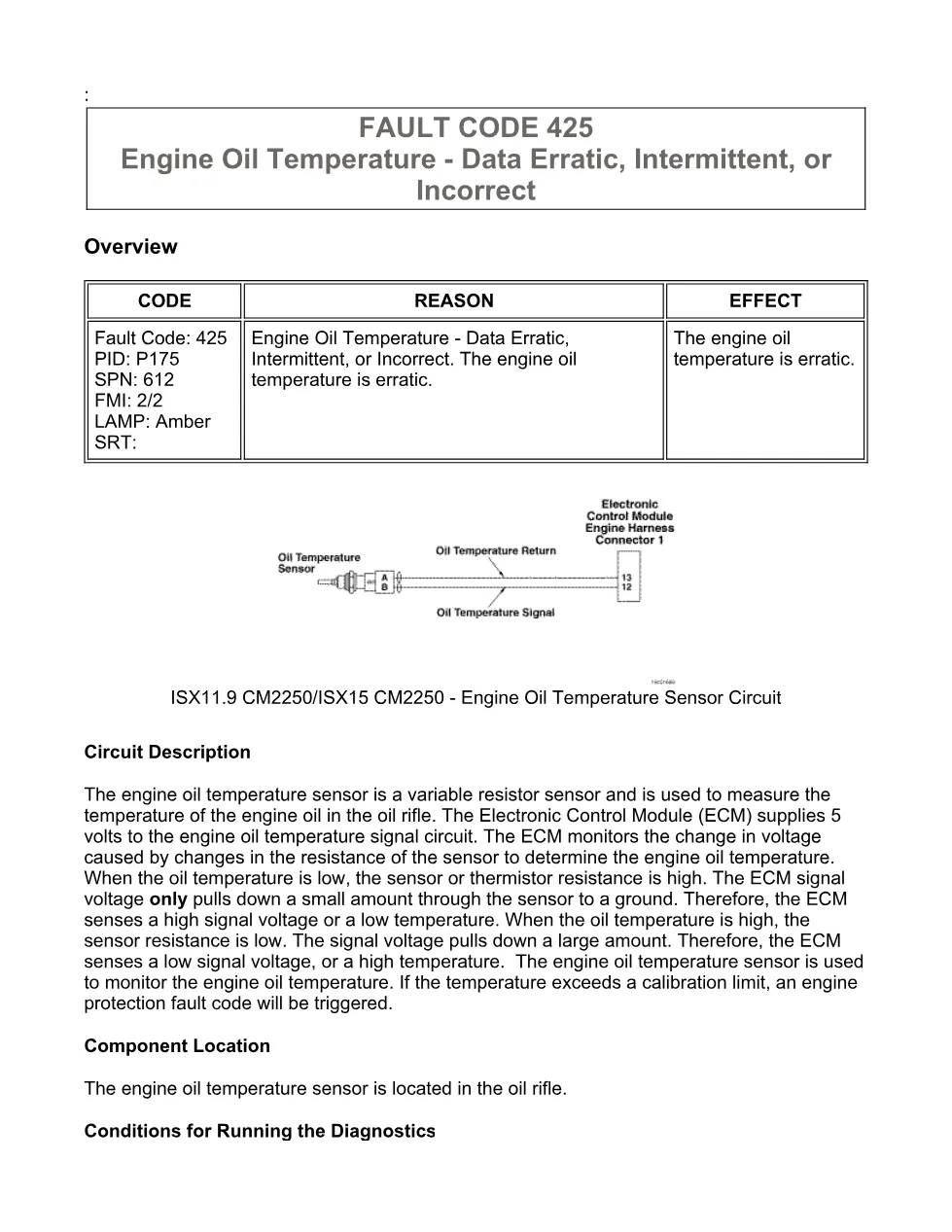 Cummins fault code 425 engine oil temperature sensor circuit - preview page 1 of 6