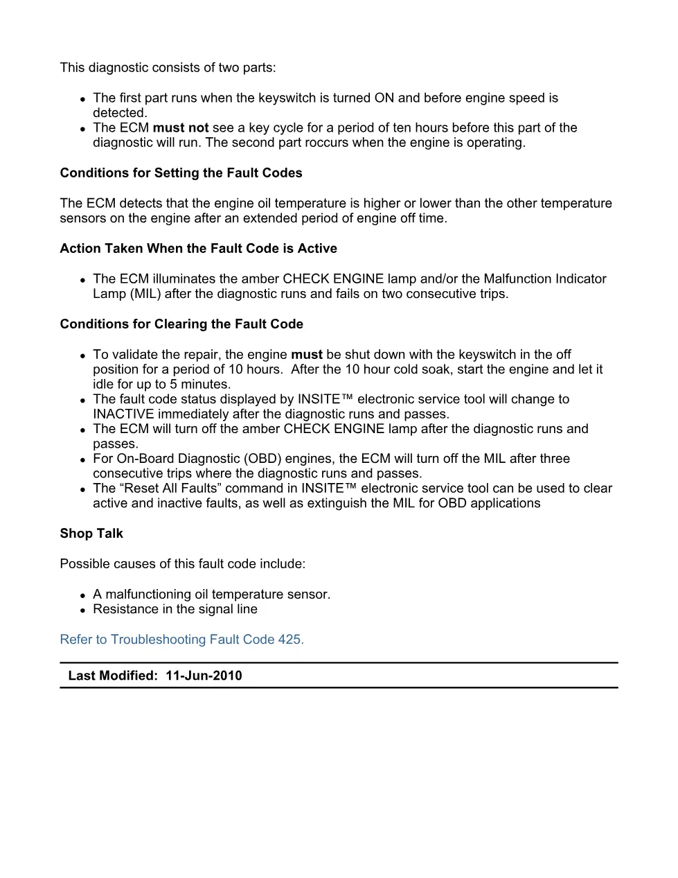 Cummins fault code 425 engine oil temperature sensor circuit - preview page 2 of 6