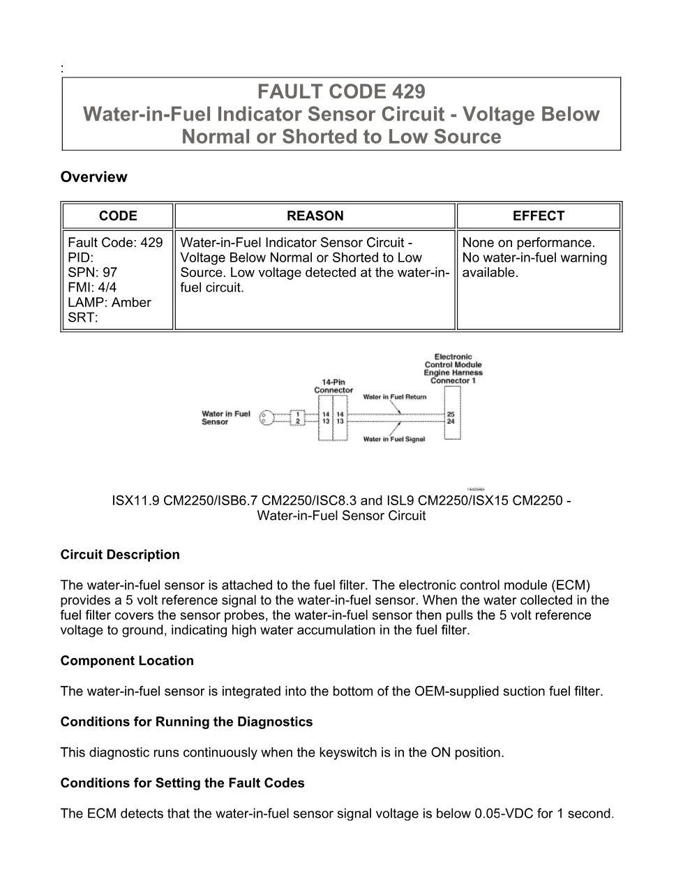 Cummins fault code 429 water-in-fuel indicator sensor circuit - preview page 1 of 6