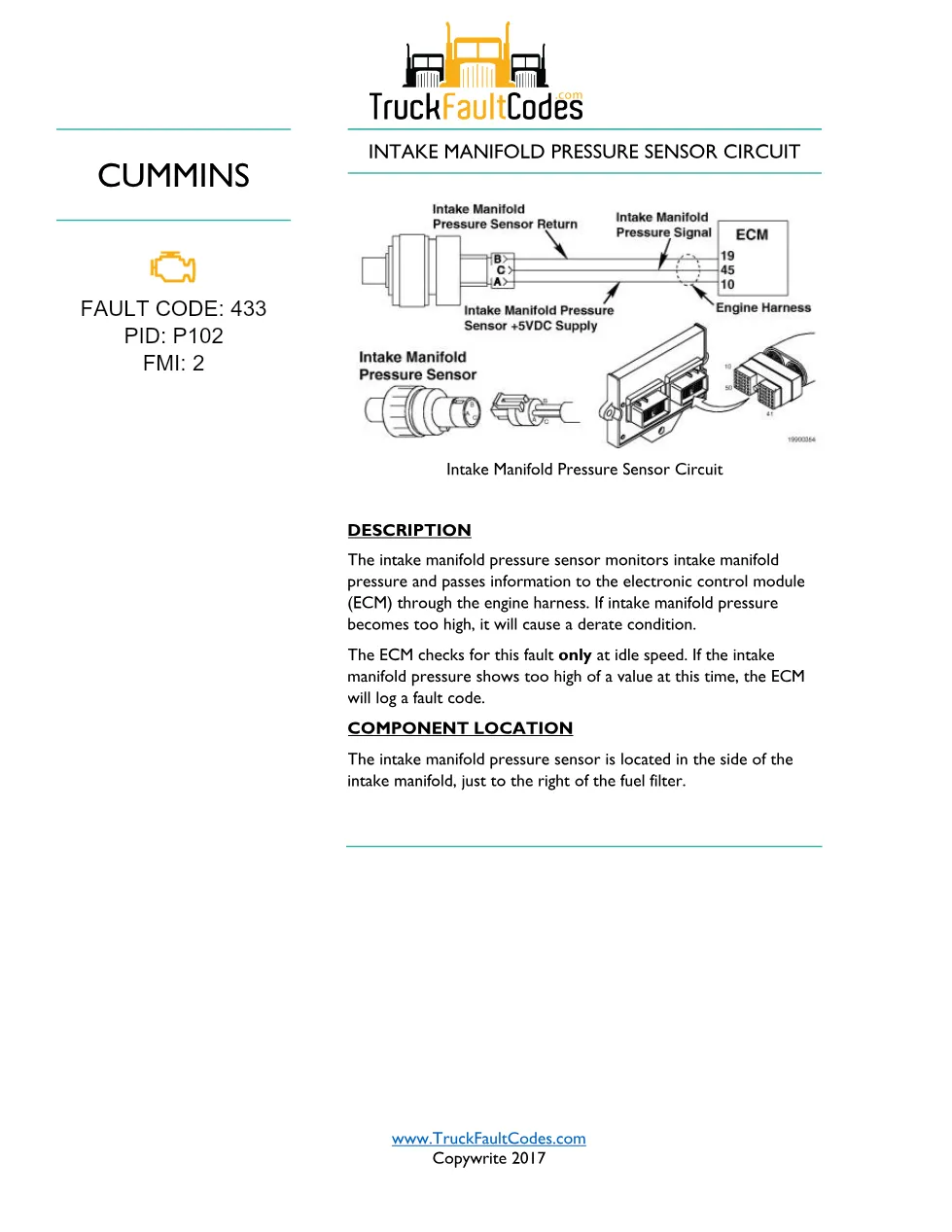 Cummins fault code 433 Troubleshooting Manual — Intake Manifold - preview page 1 of 3