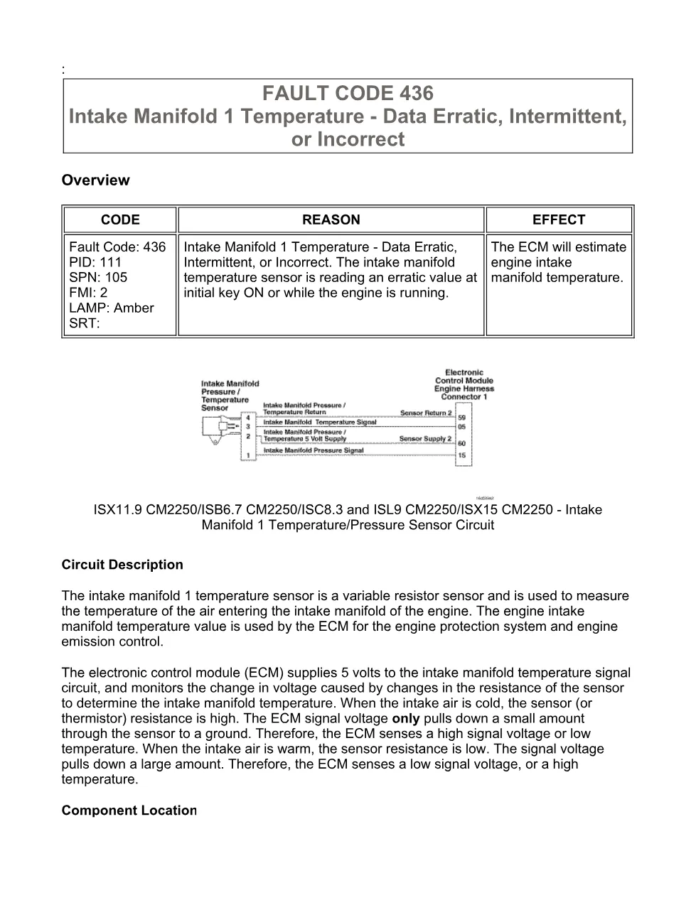 Cummins fault code 436 troubleshooting manual — ISX11.9 CM2250, - preview page 1 of 6