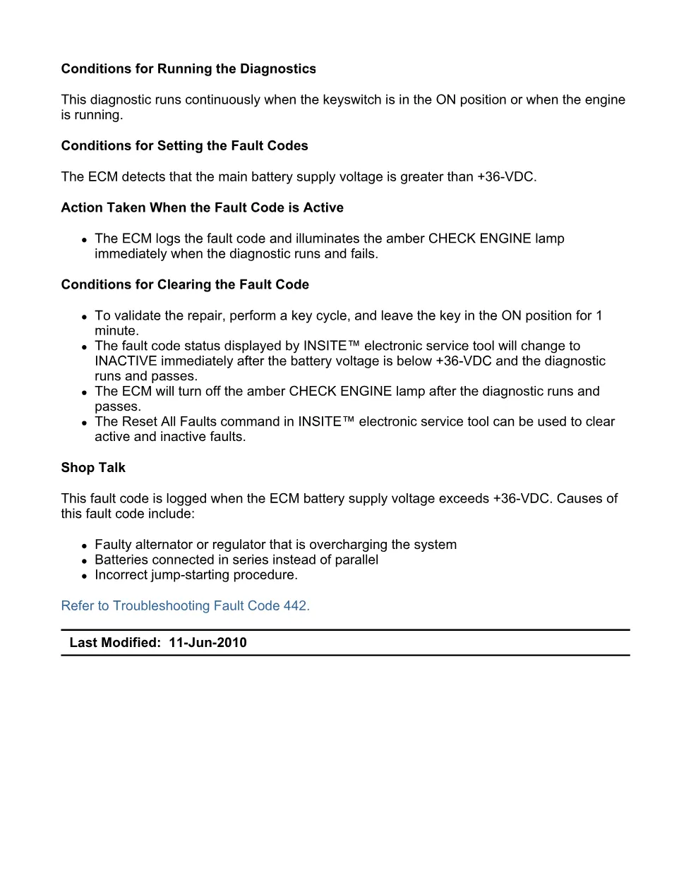Cummins fault code 442 battery 1 voltage supply circuit – Service - preview page 2 of 6
