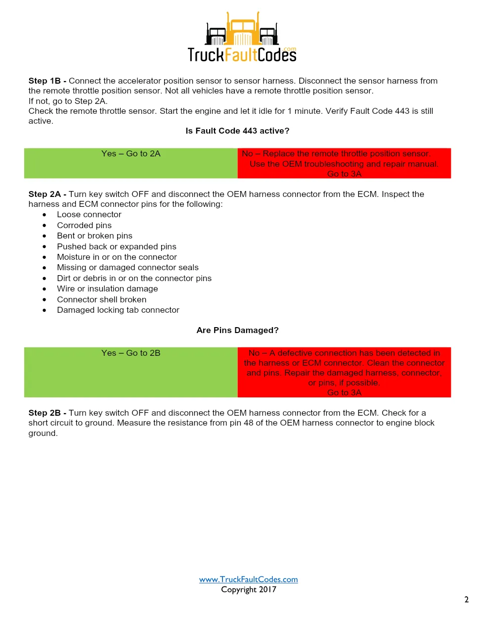 Cummins fault code 443 troubleshooting — Throttle Voltage Supply - preview page 2 of 4
