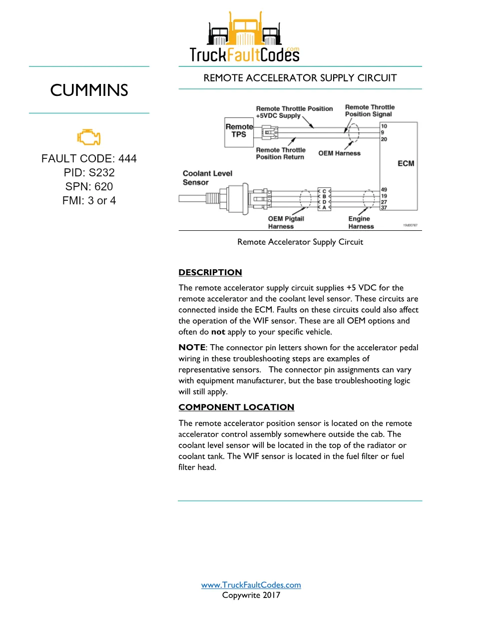 Cummins fault code 444 Troubleshooting Manual — Remote – Official - preview page 1 of 3