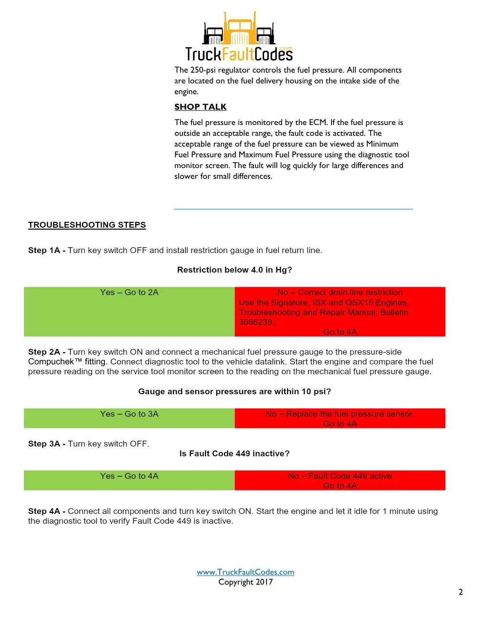 Cummins fault code 449 troubleshooting — High Fuel Pressure - preview page 2 of 3
