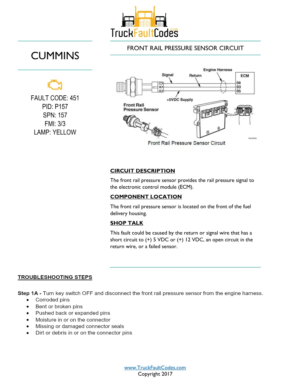 Cummins fault code 451 troubleshooting — Front Rail Pressure - preview page 1 of 6