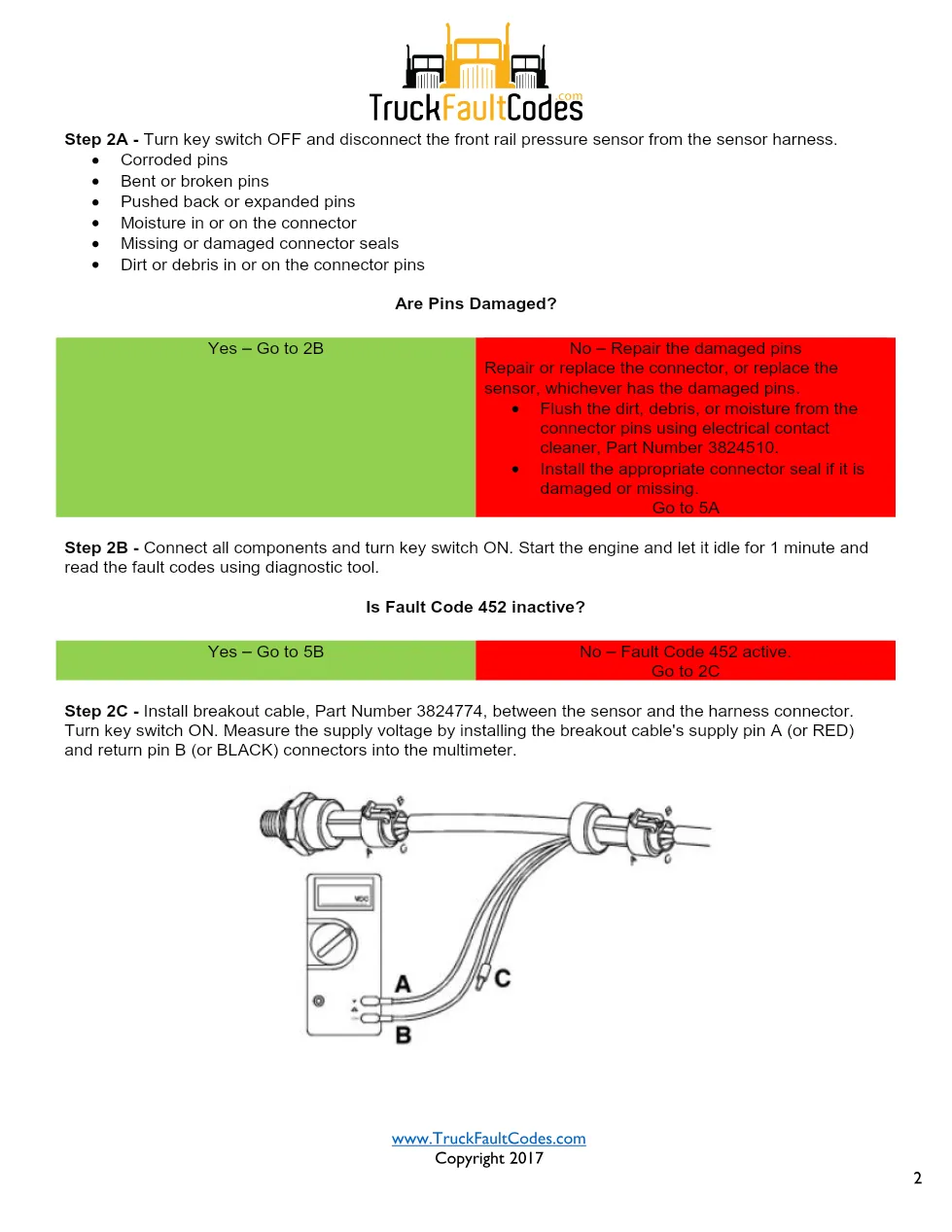 Cummins fault code 452 troubleshooting — Front Rail Pressure - preview page 2 of 6