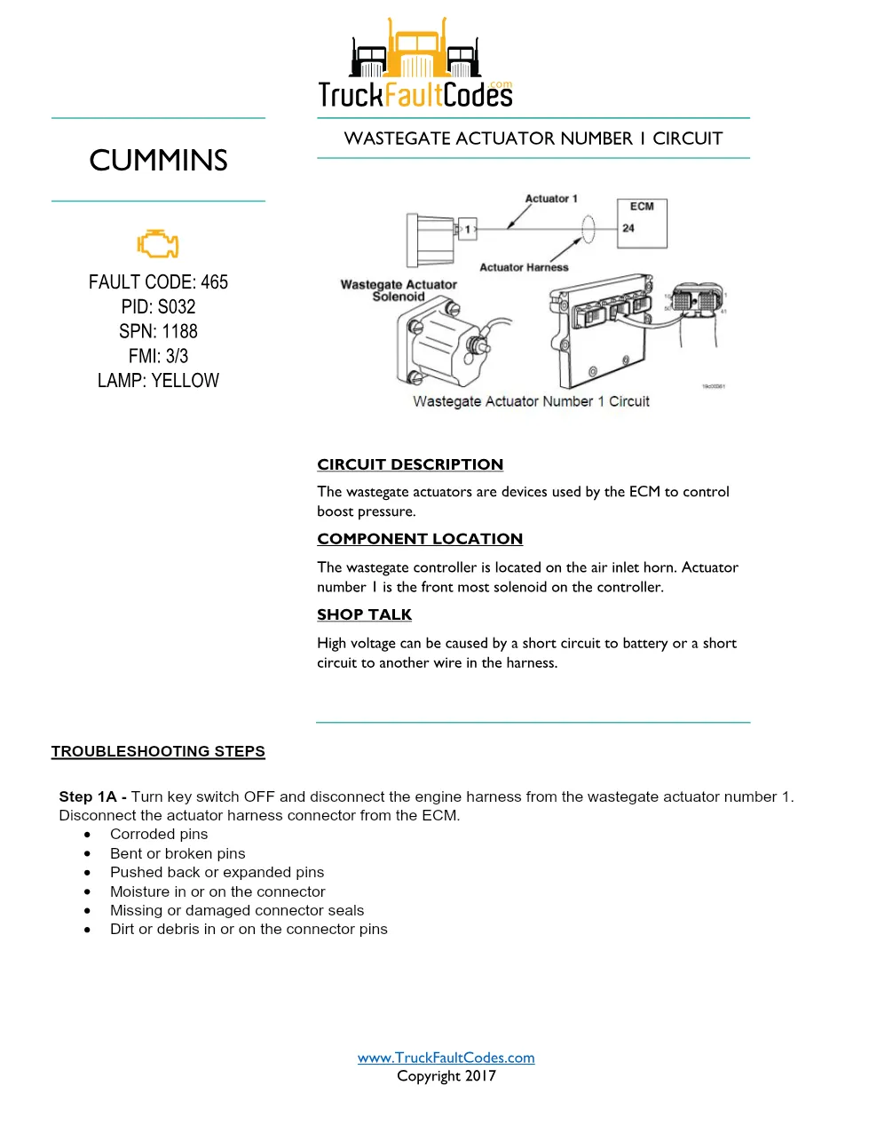 Cummins fault code 465 troubleshooting — Wastegate Actuator - preview page 1 of 3