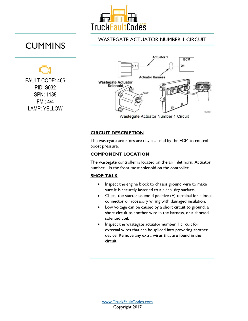 Cummins fault code 466 troubleshooting — Wastegate Actuator - preview page 1 of 5