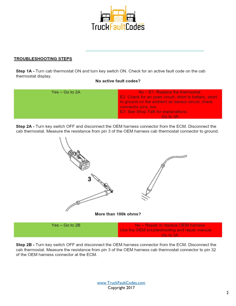 Cummins fault code 469 troubleshooting — ICON™ Cab Thermostat - preview page 2 of 3