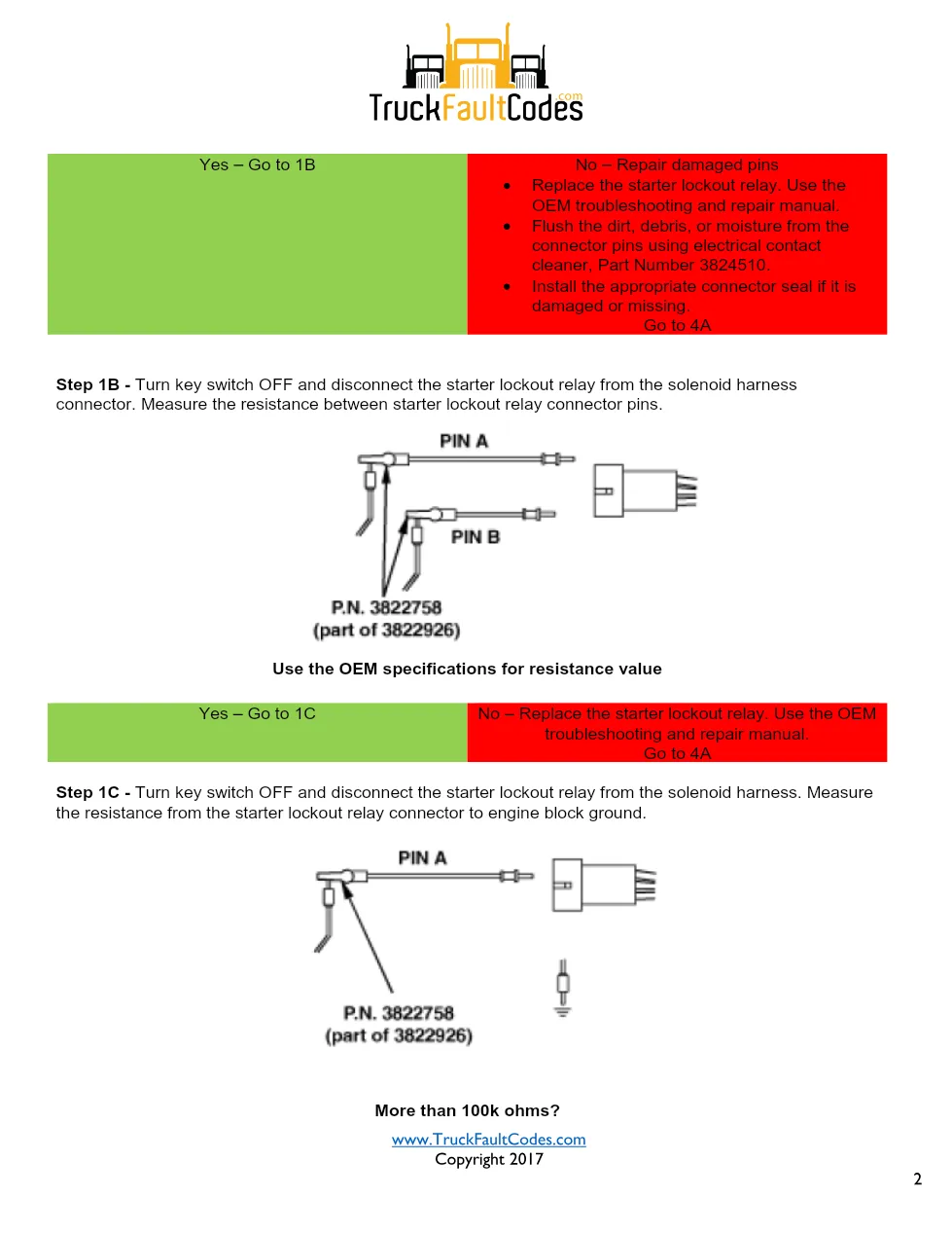 Cummins fault code 474 troubleshooting — Starter Solenoid Lockout - preview page 2 of 6