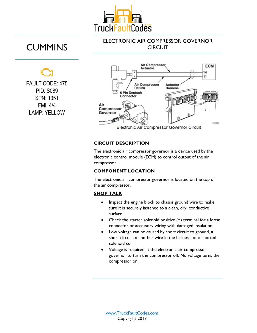 Cummins fault code 475 troubleshooting — Electronic Air – Service - preview page 1 of 5