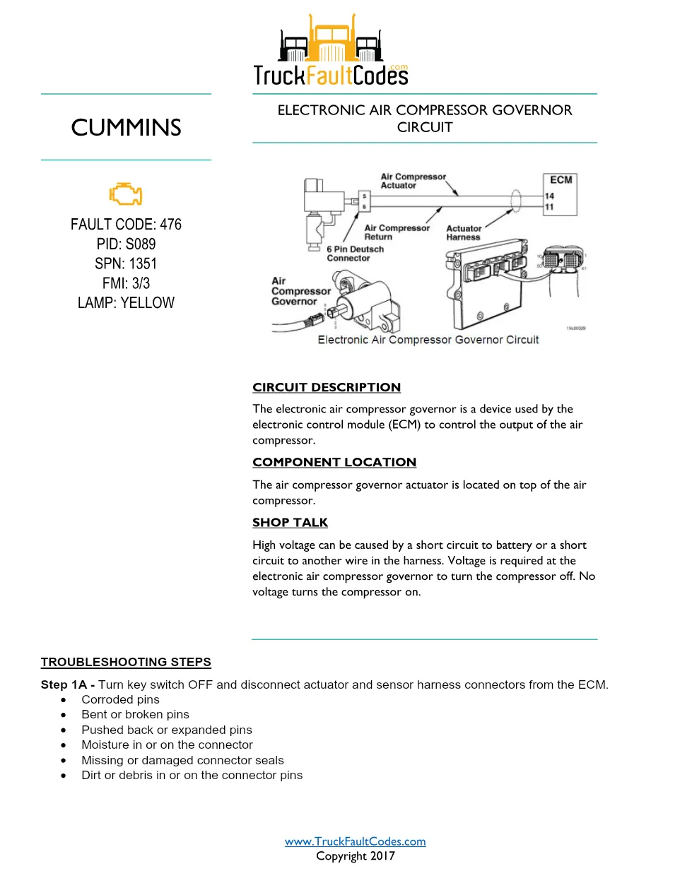 Cummins fault code 476 troubleshooting — Electronic Air – Service - preview page 1 of 4