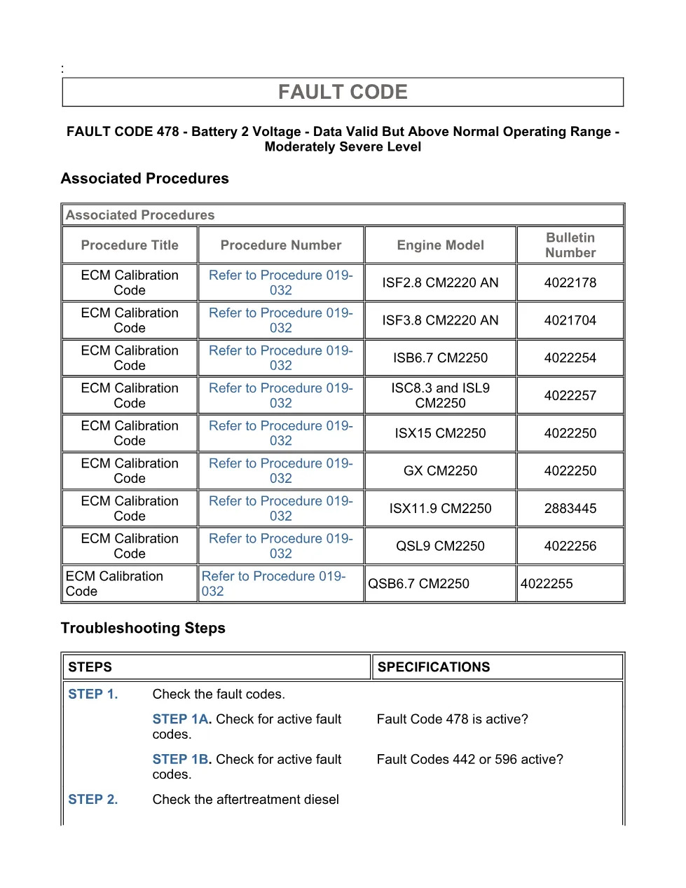 Cummins fault code 478 — Battery 2 Voltage High — ISX11.9 CM2250 - page 3 is available after signing in