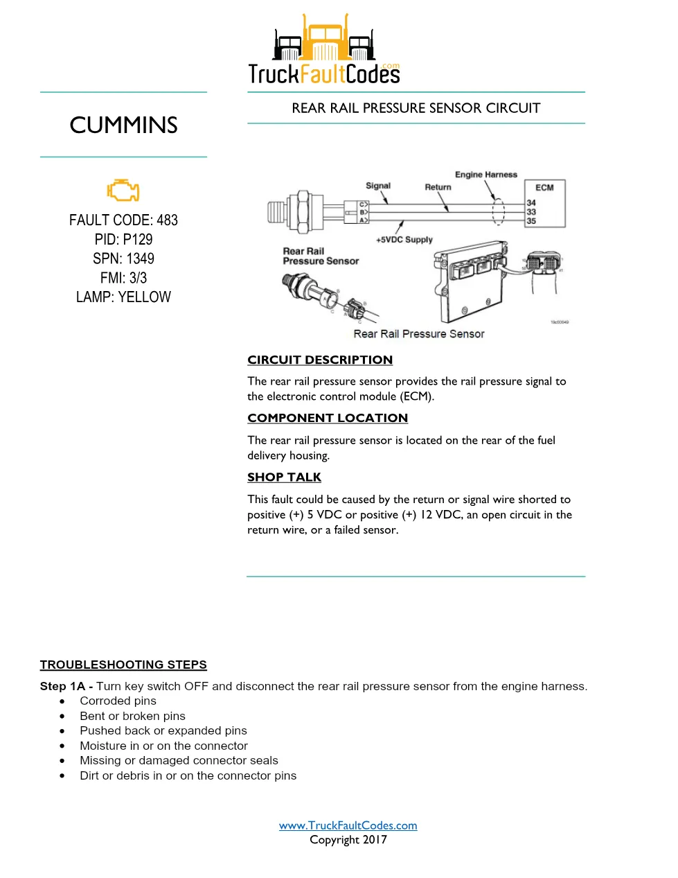 Cummins fault code 483 troubleshooting — Rear Rail Pressure - preview page 1 of 6