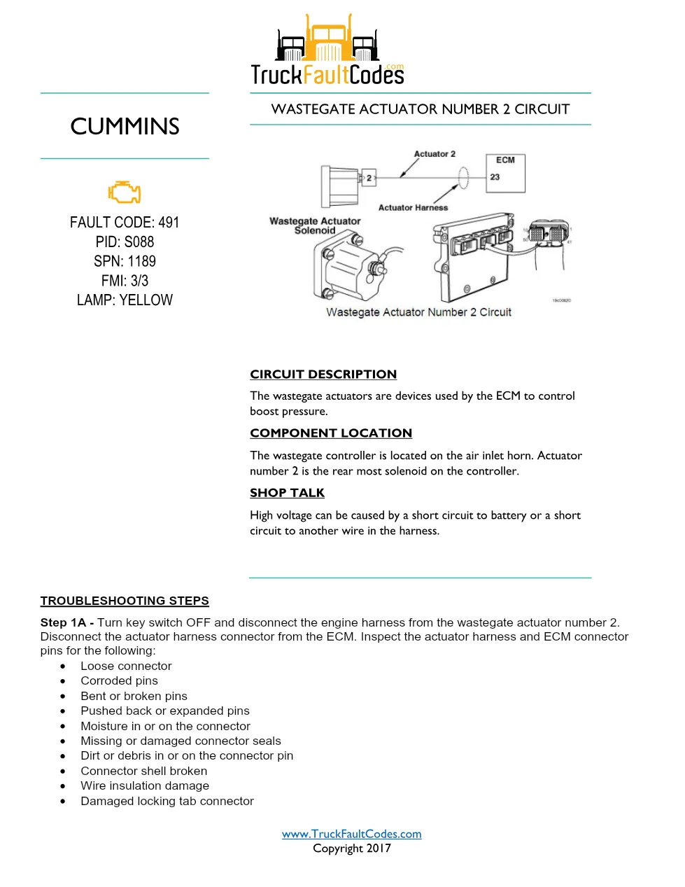 Cummins fault code 491 troubleshooting — Wastegate Actuator - preview page 1 of 3
