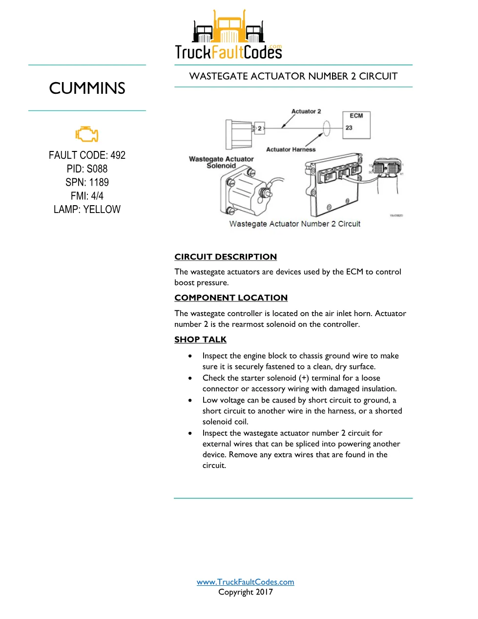 Cummins fault code 492 troubleshooting — Wastegate Actuator - preview page 1 of 5