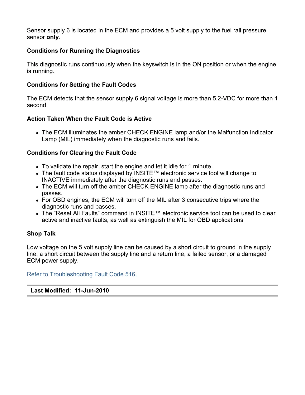 Cummins fault code 516 — Sensor Supply 6 Low — ISX11.9 CM2250 - preview page 2 of 6