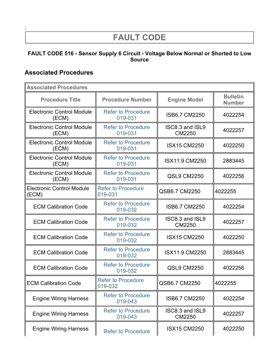 Cummins fault code 516 — Sensor Supply 6 Low — ISX11.9 CM2250 - page 3 is available after signing in