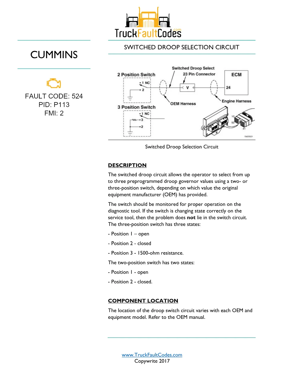 Cummins fault code 524 Troubleshooting Manual — Switched Droop - preview page 1 of 3