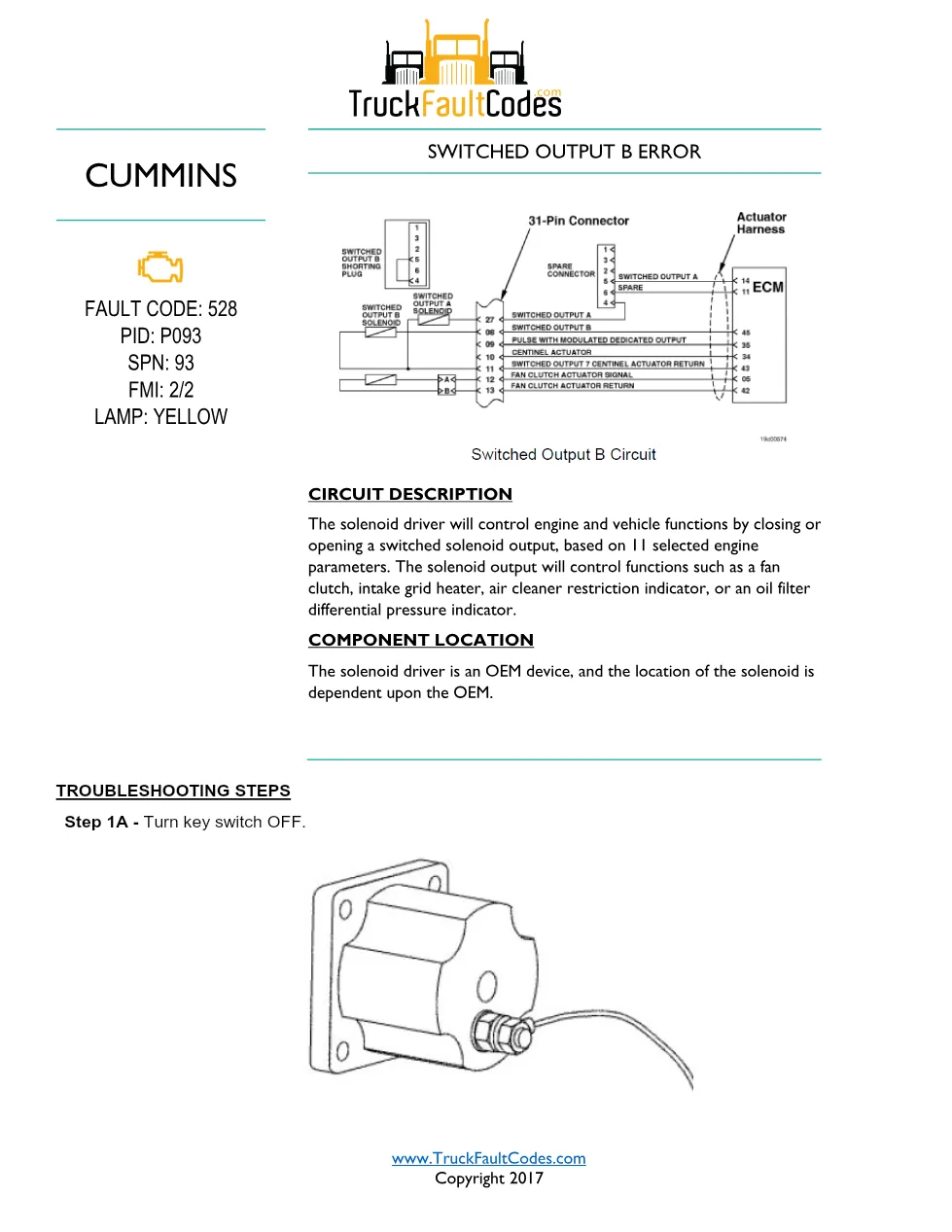 Cummins fault code 528 troubleshooting — Switched Output B Error - preview page 1 of 6
