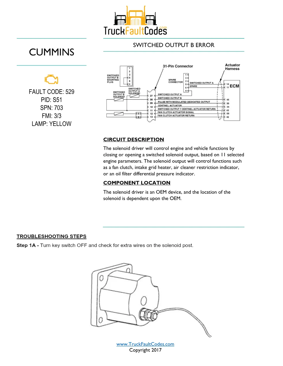 Cummins fault code 529 — ISM CM570 Switched Output B Error (SPN - preview page 1 of 6