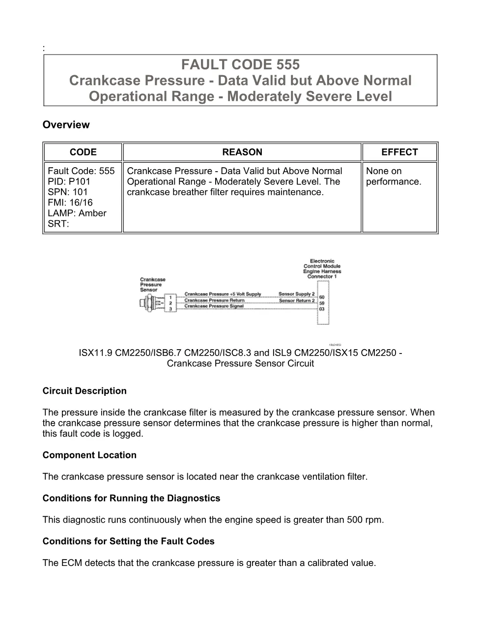 Cummins fault code 555 — Crankcase Pressure High — ISX11.9 CM2250 - preview page 1 of 6