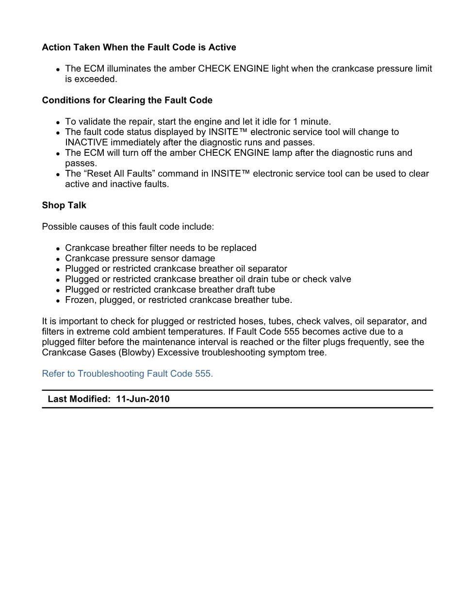 Cummins fault code 555 — Crankcase Pressure High — ISX11.9 CM2250 - preview page 2 of 6