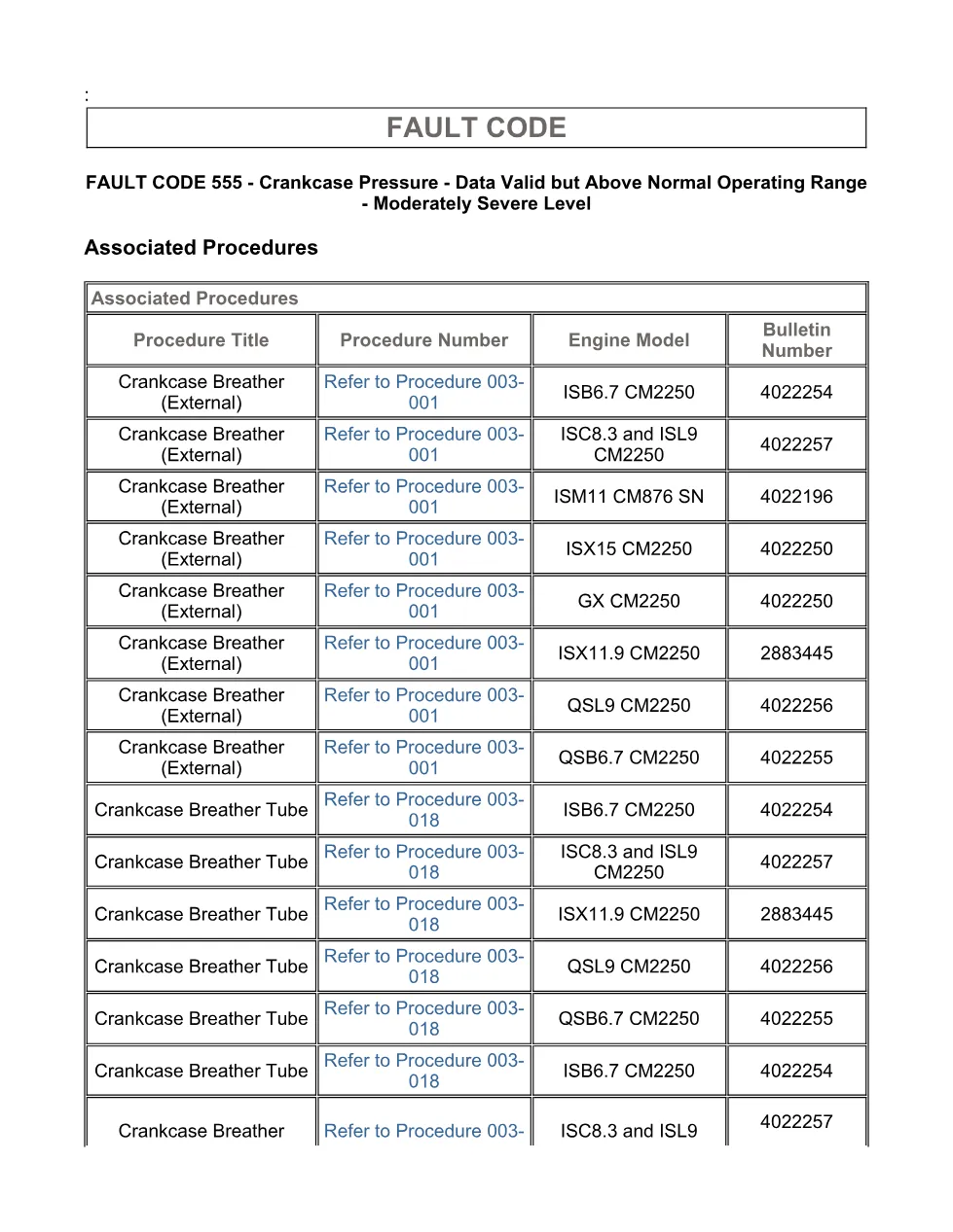Cummins fault code 555 — Crankcase Pressure High — ISX11.9 CM2250 - page 3 is available after signing in