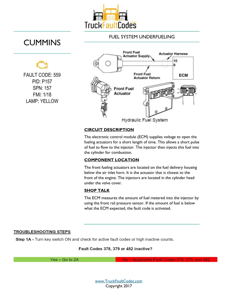 Cummins fault code 559 — ISM CM570 Fuel System Underfueling (SPN - preview page 1 of 2