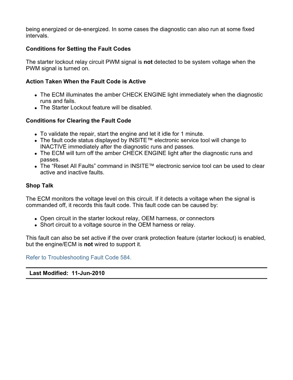 Cummins fault code 584 — Starter Relay Driver High — ISX11.9 - preview page 2 of 6